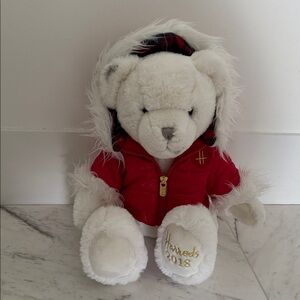 Harrods collectible Plush Bear in Red Hooded Jacket 2018 Xmas Christmas